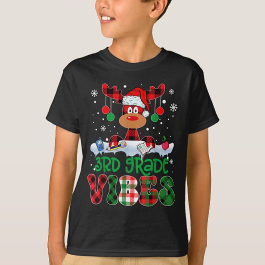 3rd Grade Vibes Teacher Buffalo Red Plaid Reindeer T-Shirt (Vorderseite)
