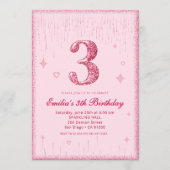 3rd Pink Glitter Birthday | Sparkle Glitter  Einladung (Vorderseite)