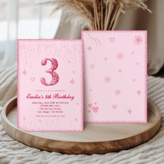 3rd Pink Glitter Birthday | Sparkle Glitter  Einladung