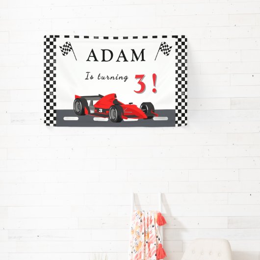 3rd Race Car Birthday – Party Banner Fun!  (InSitu)