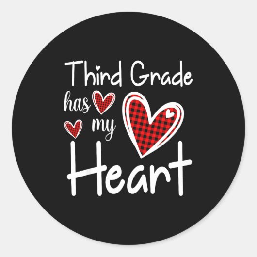 3rd Third Grade Has My Heart Buffalo Print Teacher Runder Aufkleber (Vorderseite)