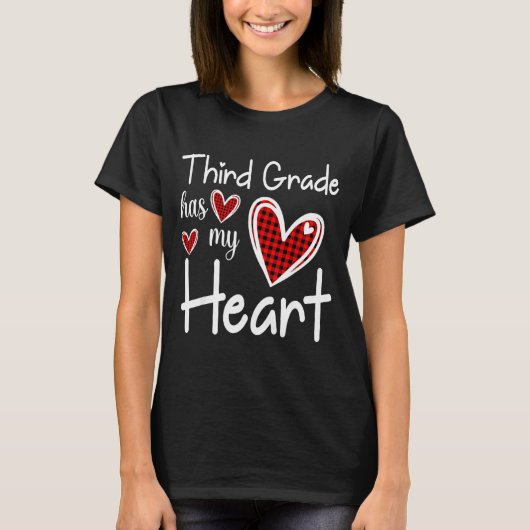 3rd Third Grade Has My Heart Buffalo Print Teacher T-Shirt (Vorderseite)