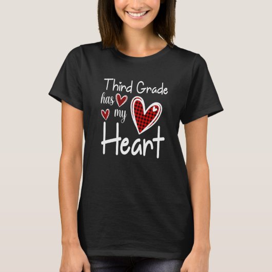 3rd Third Grade Has My Heart Buffalo Print Teacher T-Shirt (Vorderseite)