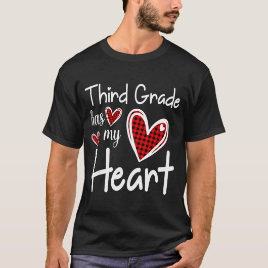 3rd Third Grade Has My Heart Buffalo Print Teacher T-Shirt (Vorderseite)