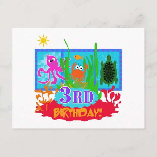 3rd Undersea Adventure Birthday Tshirts Postkarte (Vorderseite)