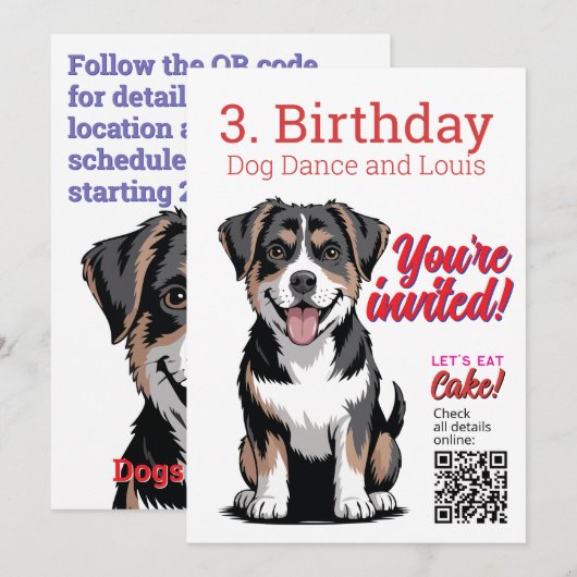 3th Birthday dog related Invitation Einladung (Vorne/Hinten)