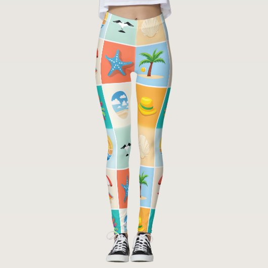 3x3 Beach Pattern Design Leggings (Vorderseite)