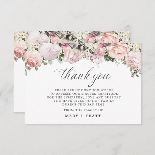 3x5 Beileid Rosa Rose Danke Foto-Karte (Vorne/Hinten)