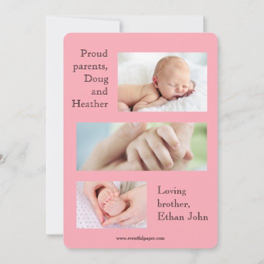 3x5 Bruder verkündet die Geburt der Schwester Rosa Ankündigung (Rückseite)
