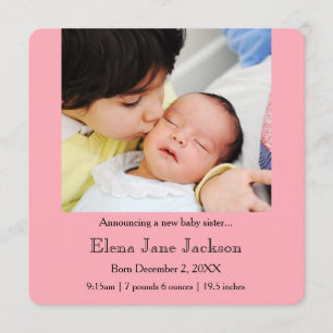 3x5 Bruder verkündet die Geburt der Schwester Rosa Ankündigung