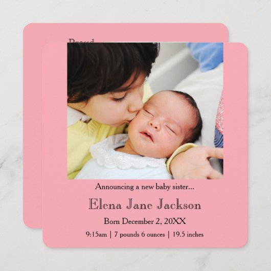 3x5 Bruder verkündet die Geburt der Schwester Rosa Ankündigung (Vorne/Hinten)