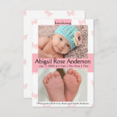 3x5 Butterfly Girl Pink Geburtsankündigung Ankündigung (Vorne/Hinten)