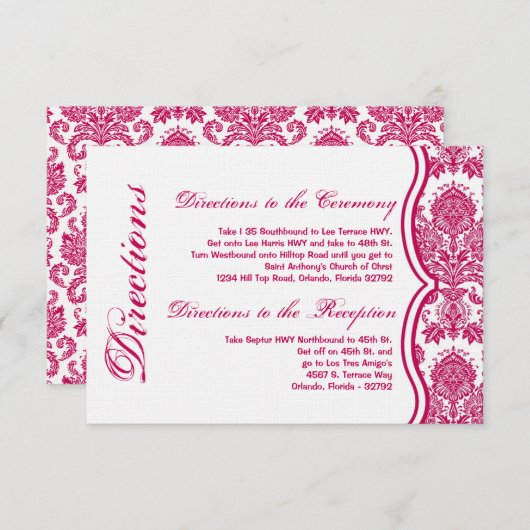 3x5 Directors Card Fusia White Damask Lace Print Begleitkarte (Vorne/Hinten)