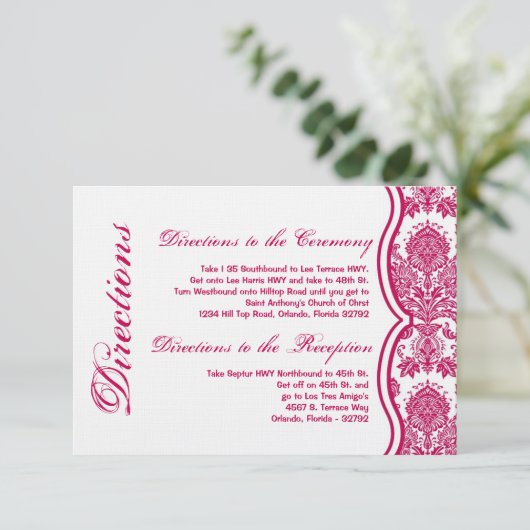 3x5 Directors Card Fusia White Damask Lace Print Begleitkarte (Stehend Vorderseite)
