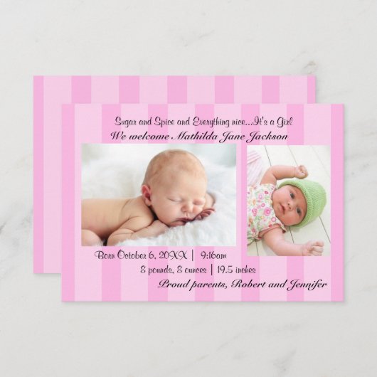 3x5 Geburtsankündigung von Zucker- und Gewürzbaby- Ankündigung (Vorne/Hinten)