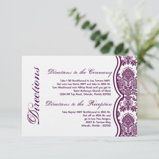 3x5 Kartenplatine Lila Damassohle Begleitkarte (Stehend Vorderseite)