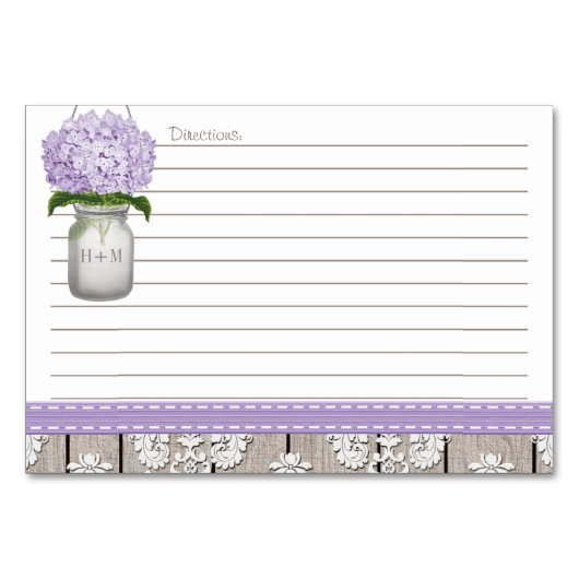 3x5 Lila Hydrangea Mason Jar Rezeptionskarten Tischnummer (Rückseite)