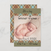 3x5 Neugeborene Baby Boy Karierte Ankündigung Einf (Vorne/Hinten)