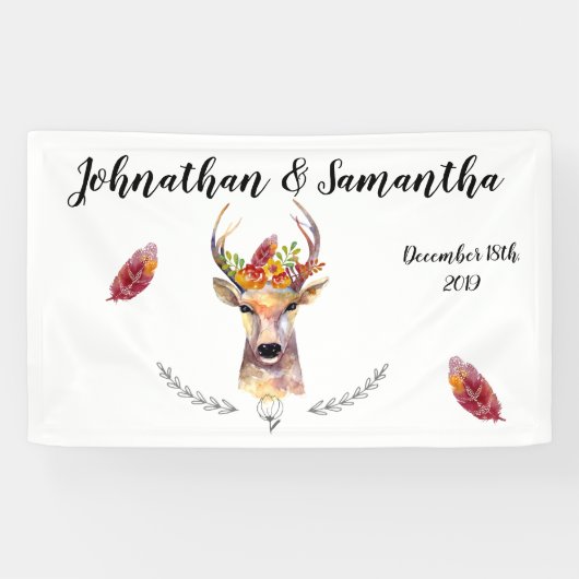 3'x5' Personalisiertes Banner Boho Deer Buck Head (Horizontal)