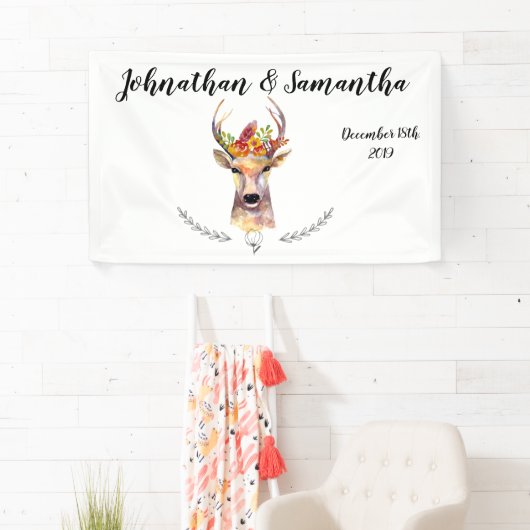 3'x5' Personalisiertes Banner Boho Deer Buck Head (Insitu)