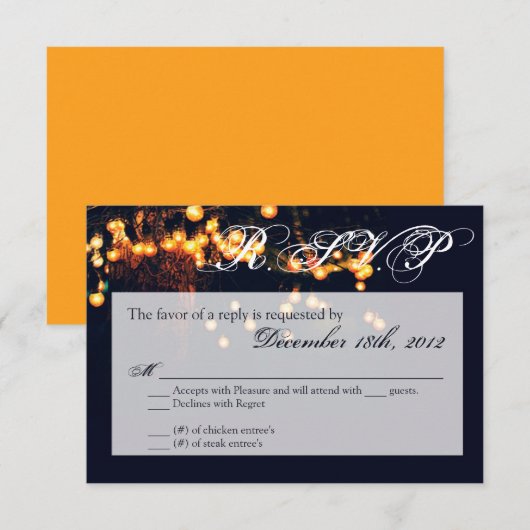 3x5 R.S.V.P. Antwort Card Eichenbaum-String Lights (Vorne/Hinten)
