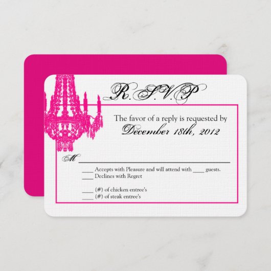 3x5 R.S.V.P. Antwort Karte Crystal Chandelier Glit (Vorne/Hinten)