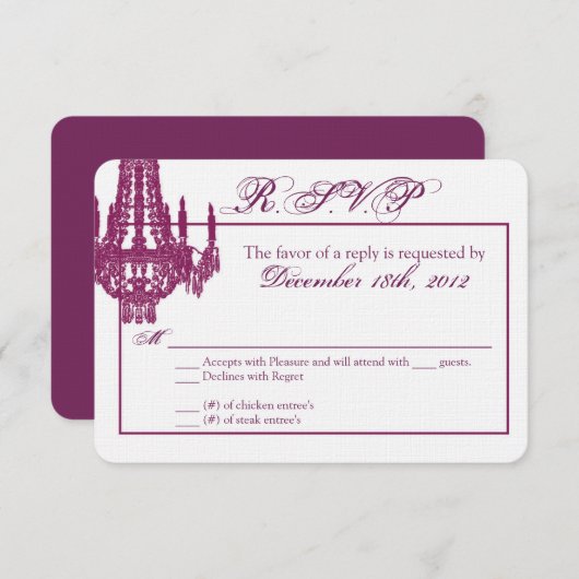 3x5 R.S.V.P. Antwort Karte Crystal Chandelier Glit (Vorne/Hinten)