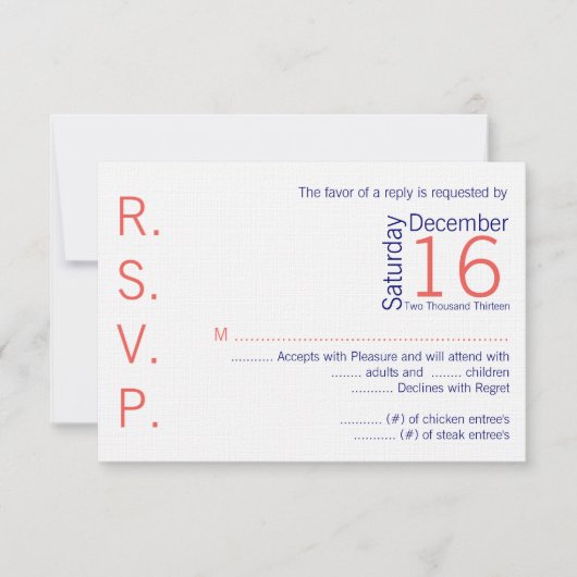 3x5 R.S.V.P. Antwort Karte Korallen Navy Blauer Na (Vorderseite)