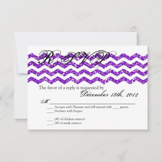 3x5 R.S.V.P. Antwort-Karte Purp-Glitzer Zickzack S RSVP Karte (Vorderseite)