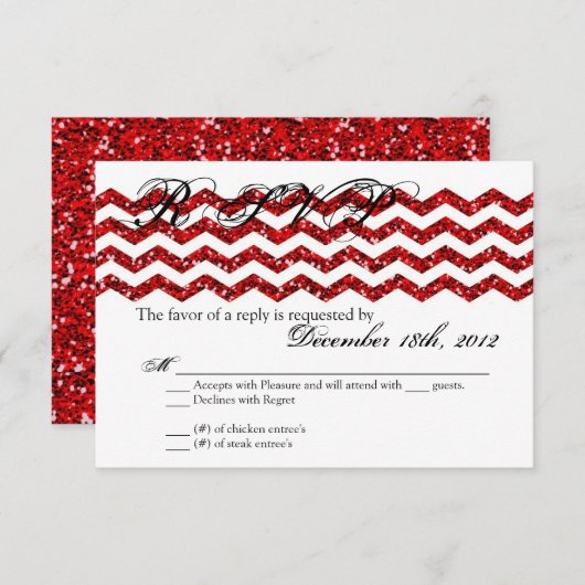 3x5 R.S.V.P. Antwort Karte Roter Glitzer Zickzack (Vorne/Hinten)
