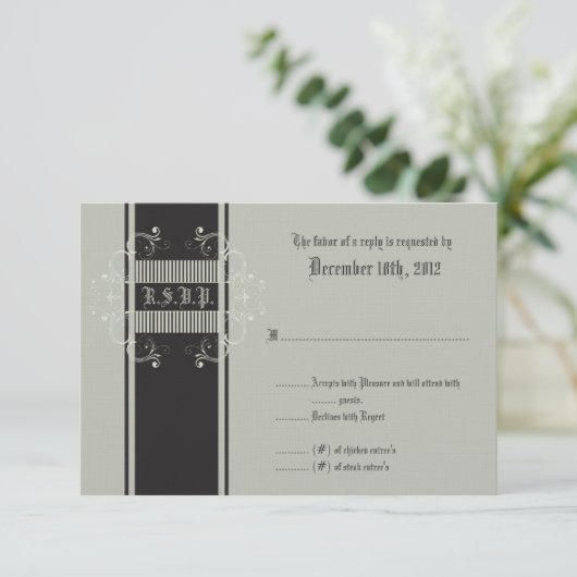 3x5 R.S.V.P. Antwort Karte Schwarze Krawatte Affai (Stehend Vorderseite)