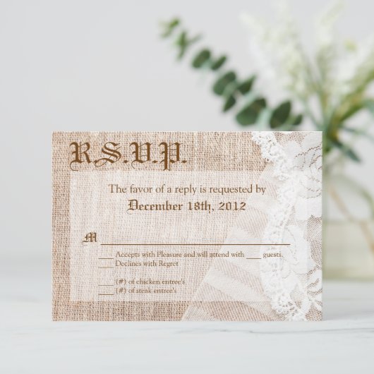 3x5 R.S.V.P. Antwortkarte Country Lace Taschentuch RSVP Karte (Stehend Vorderseite)