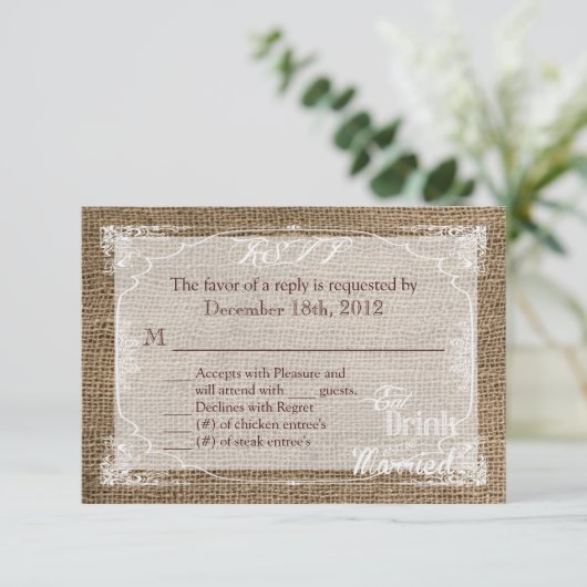 3x5 R.S.V.P. Antwortkarte Essensgetränk sei Verhei RSVP Karte (Stehend Vorderseite)