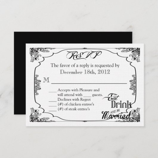 3x5 R.S.V.P. Antwortkarte Essensgetränk Verheirate RSVP Karte (Vorne/Hinten)