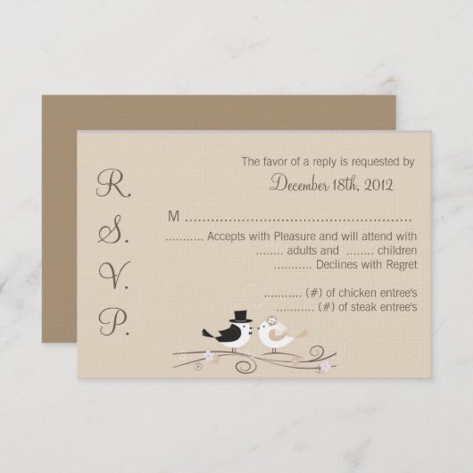 3x5 R.S.V.P.-Antwortkarte Hochzeitsbräuner für Vög RSVP Karte (Vorne/Hinten)