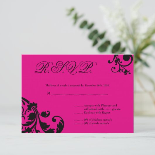3x5 R.S.V.P. Antwortkarte Hot Pink Blütenblätterun RSVP Karte (Stehend Vorderseite)