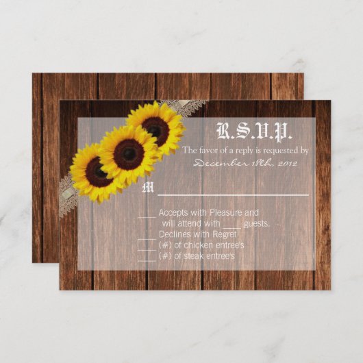3x5 R.S.V.P. Antwortkarte Land Sonnenblumen Holz RSVP Karte (Vorne/Hinten)