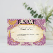 3x5 R.S.V.P. Antwortkarte Lila Goldene Damassohle RSVP Karte (Stehend Vorderseite)