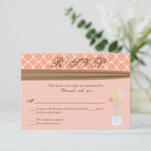 3x5 R.S.V.P. Antwortkarte Mason Jar Blume RSVP Karte (Stehend Vorderseite)