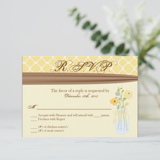 3x5 R.S.V.P. Antwortkarte Mason Jar Blume RSVP Karte (Stehend Vorderseite)