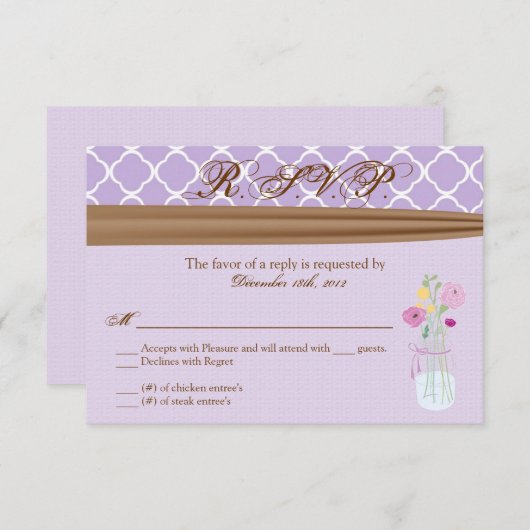 3x5 R.S.V.P. Antwortkarte Mason Jar Blume RSVP Karte (Vorne/Hinten)