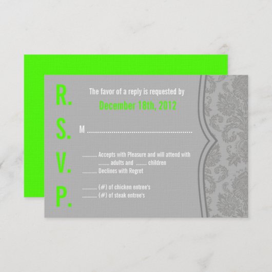 3x5 R.S.V.P. Antwortkarte Moderne graue Damassohle RSVP Karte (Vorne/Hinten)