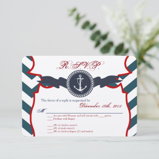 3x5 R.S.V.P. Antwortkarte Nautischer Ankerkompass RSVP Karte (Stehend Vorderseite)