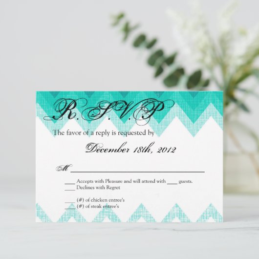 3x5 R.S.V.P. Antwortkarte Ombre Zickzack Aquamarin RSVP Karte (Stehend Vorderseite)