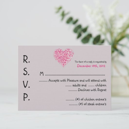 3x5 R.S.V.P. Antwortkarte Rosa Blütenblätter Blume RSVP Karte (Stehend Vorderseite)