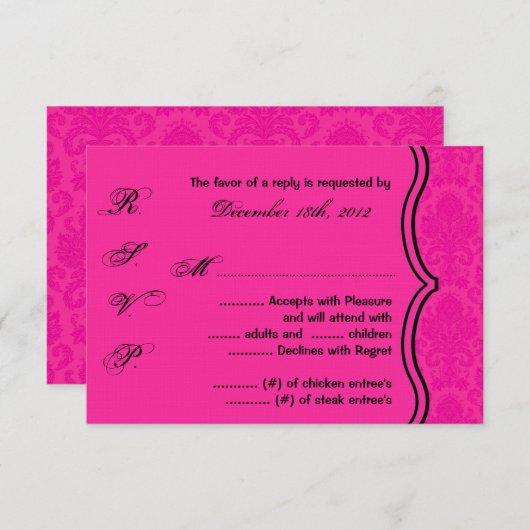 3x5 R.S.V.P. Antwortkarte Schwarz-weiße Damassohle RSVP Karte (Vorne/Hinten)