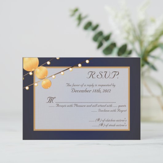 3x5 R.S.V.P. Antwortkartenpapierleuchten auf blaue RSVP Karte (Stehend Vorderseite)