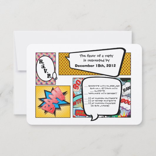 3x5 R.S.V.P. Comic der Antwortkarte Strip Book Pop RSVP Karte (Vorderseite)