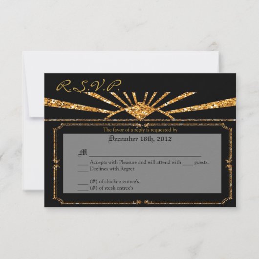 3x5 R.S.V.P. Reply Card Art Deco Roaring 20s GATSB RSVP Karte (Vorderseite)