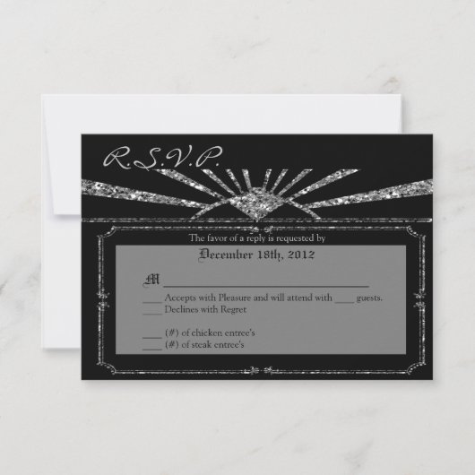 3x5 R.S.V.P. Reply Card Art Deco Roaring 20s GATSB RSVP Karte (Vorderseite)